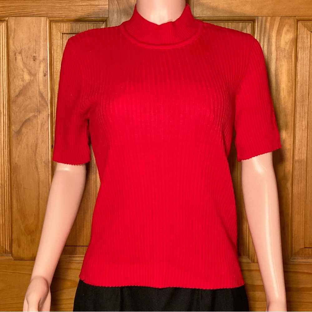 NWOT Cotton Forever Vintage 80s 90s Sweater Mock Neck Short Sleeve Red L Large
